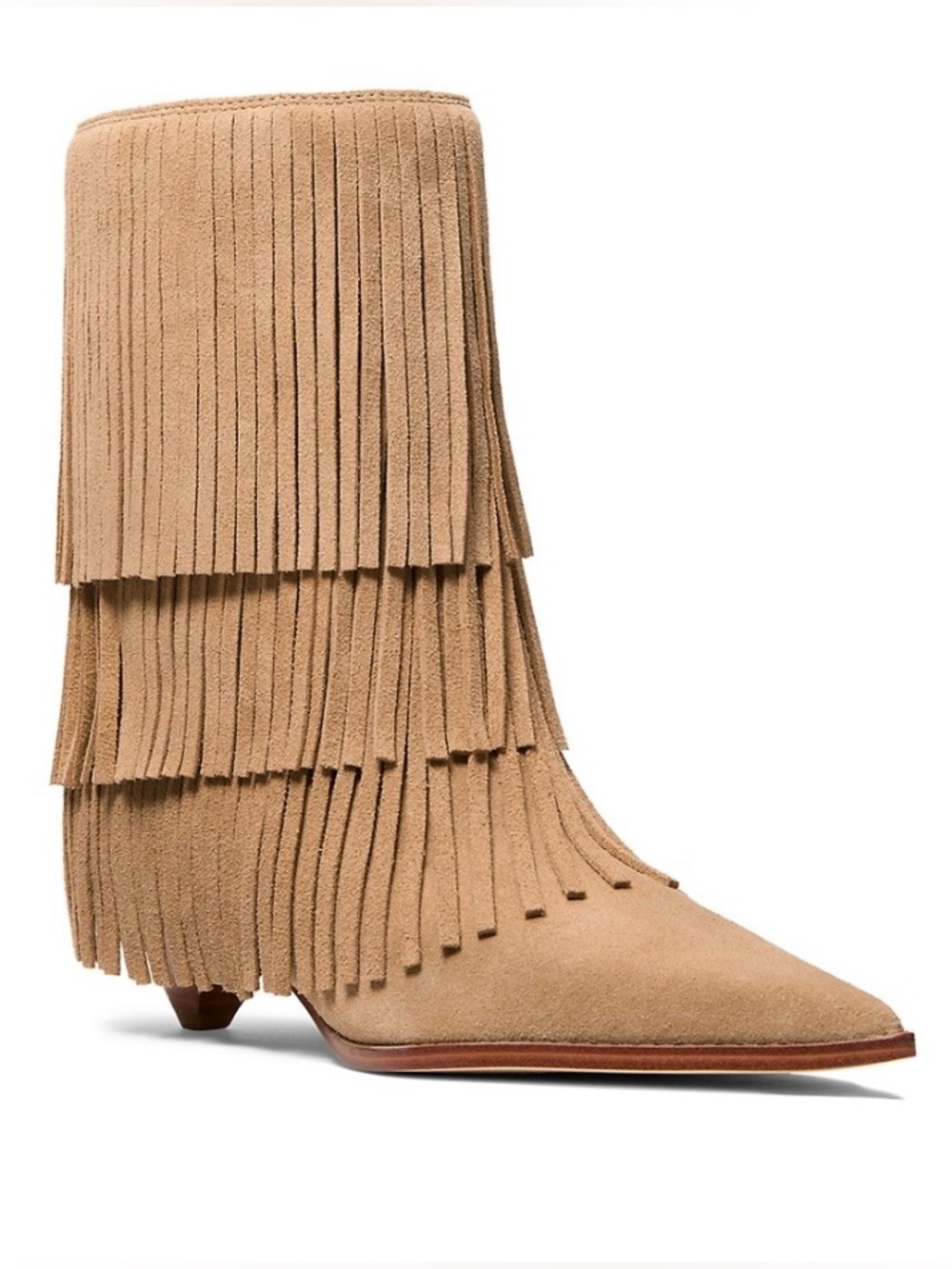 MICHAEL MICHAEL KORS Jayla Fringed Calves Leather Women's Heeled Bootie.